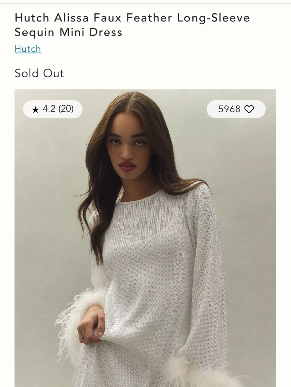 Hutch White Faux Feather Sequined Long Sleeve Anthropology Dress